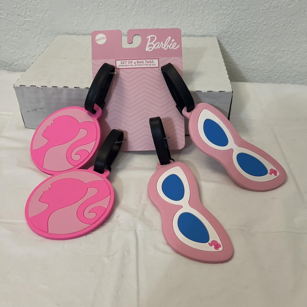 Barbie Pink Luggage ID Tags Suitcase Carry On Bag Backpack Set of 4 NEW HTF